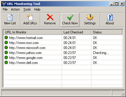 Click to view URL Monitoring Tool 2.91 screenshot